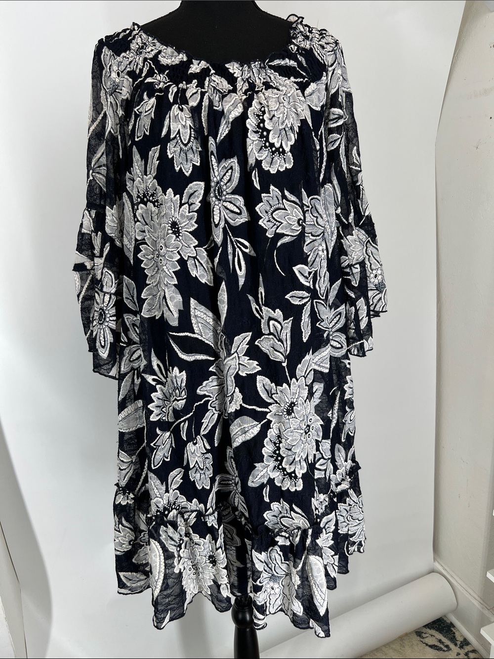 Westport Navy & White Floral Off-Shoulder Women’s Dress